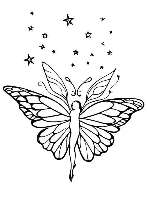 Butterfly Wings With Fairy And Stars Coming