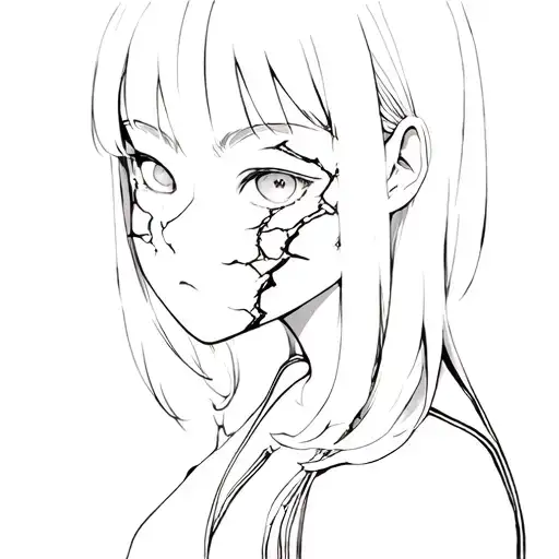 Anime Girl With Broken Porcelain Mask