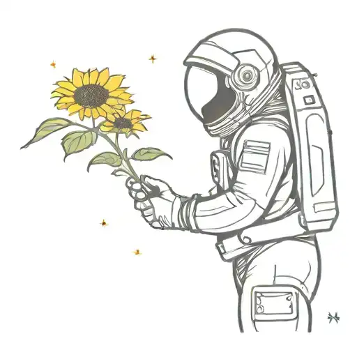 Astronaut Exploring A Sunflower Field