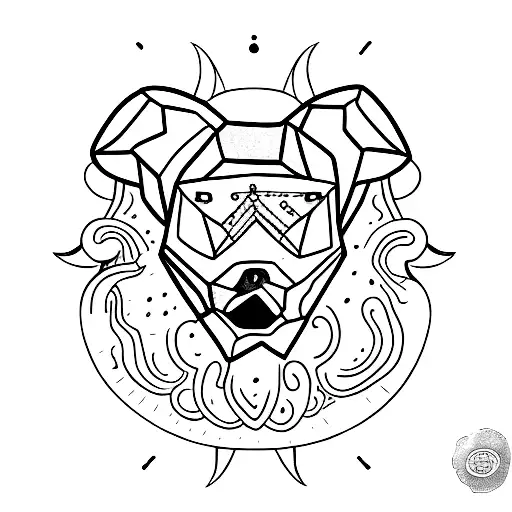 A Minimalist Tattoo Of A Mango Shaped Like A Dog's Face With Sunglasses On The Beach