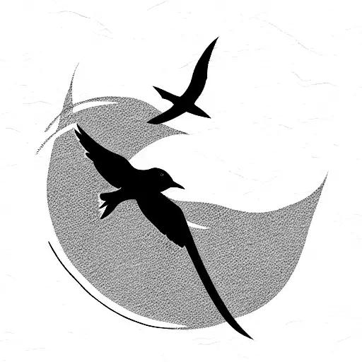 Flock Of Skylarks Flying In A Curved Line