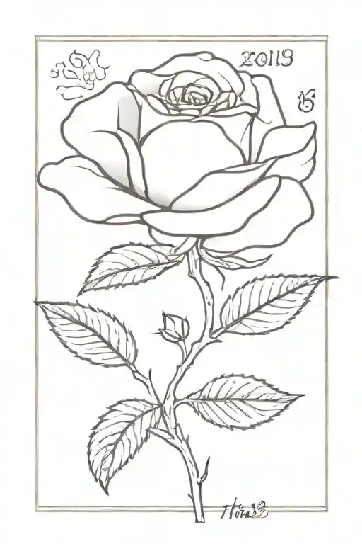 The Date November 12Th Incorperated Into A Drawing Of A Single Dainty Rose On A Stem