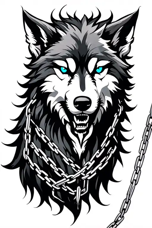 Norse Fenrir Wolf Breaking Chains With Blue Eyes