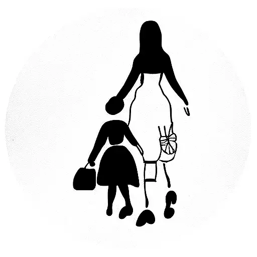 Mother And Dauther Walking A Path