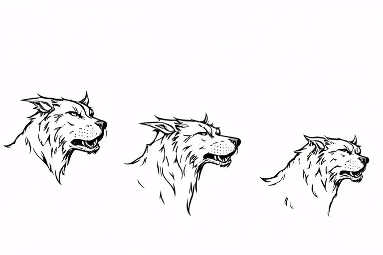 Heads Of An Aggressive Cerberus Looking In Different Directions
