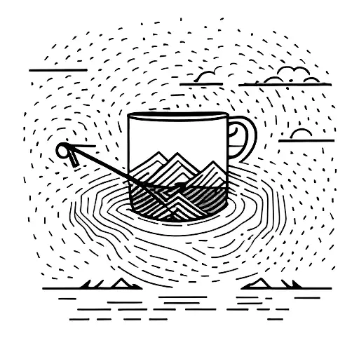 A Minimalist Tattoo Of The Iguazu Falls With A Mate Cup And Guitar Intertwined In The Design