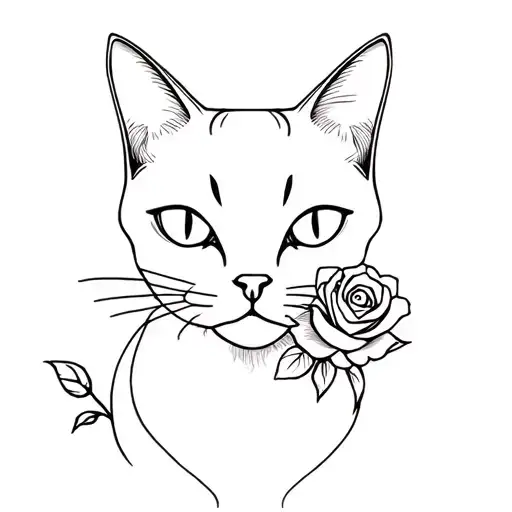 Black Cat With Rose