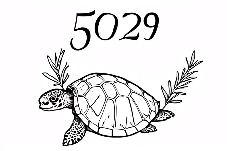 Sea Turtle With The Number 5029 And Rosemary Branches Crossed