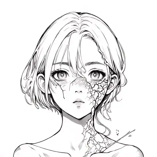 A Beautiful Anime Girl Whose Skin Is Peeling Off Half Of Her Face