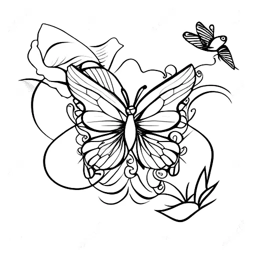 Rose And Butterfly And Hummingbird