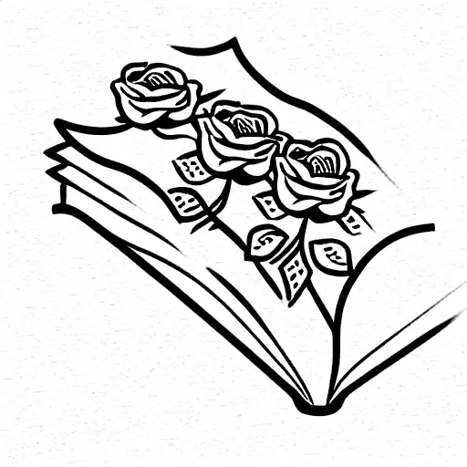 An Open Book With Very Small Roses Coming Out Of It