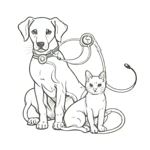 Dog And Cat And Stethoscope Outline