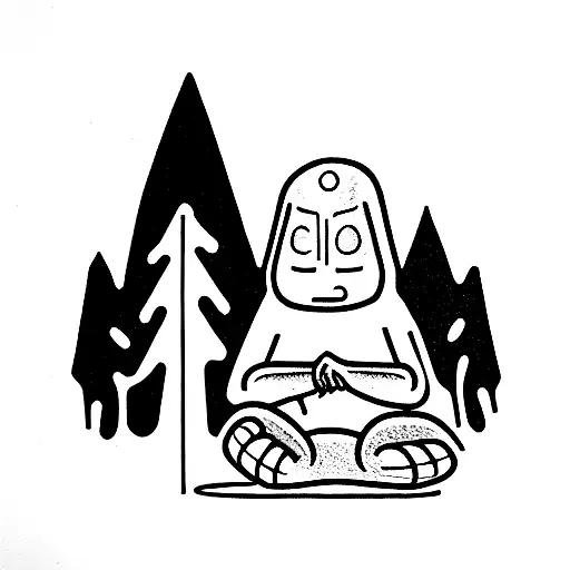 Sad Alien With Bigfoot Sitting At Campfire