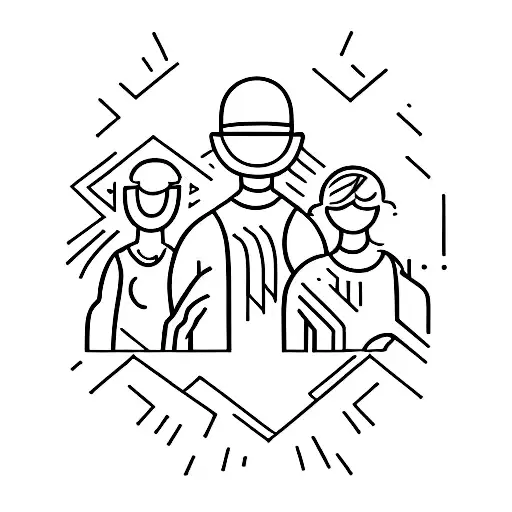 A Simple Line Drawing Of A Father And Daughter Walking Hand In Hand