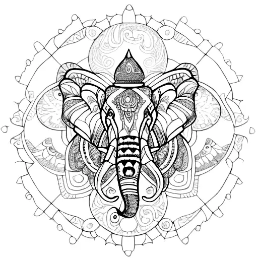 An Intricately Designed Elephant Mandala Incorporating Delicate Indian Patterns