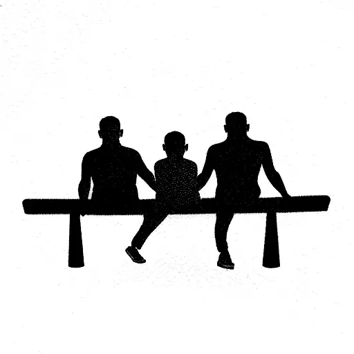 3 Adult Male Friends On A Bench From Behind & Bachha Party Written On The Bench