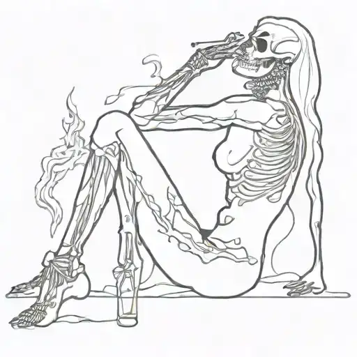 Skeleton Woman Smokes From Smoke On His Knees