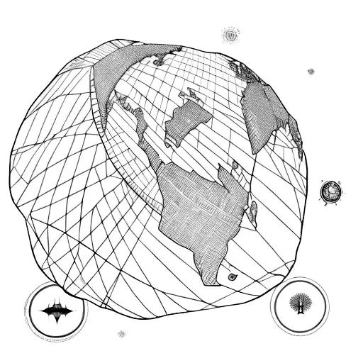 A World Map With Intricate Line Art Showcasing Different Landmarks