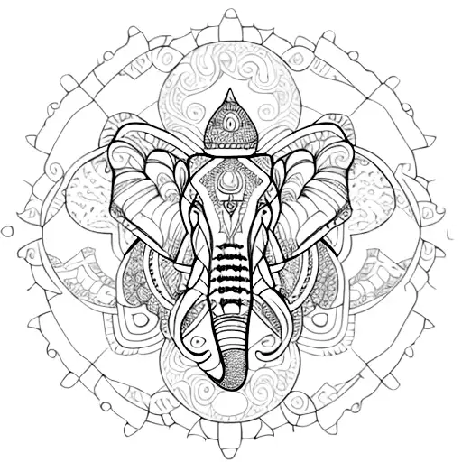 An Intricately Designed Elephant Mandala Incorporating Delicate Indian Patterns