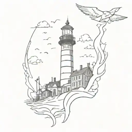 Incorporate The Lighthouse From Bioshock Infinite With A Police Car In A Minimalist Tattoo Design