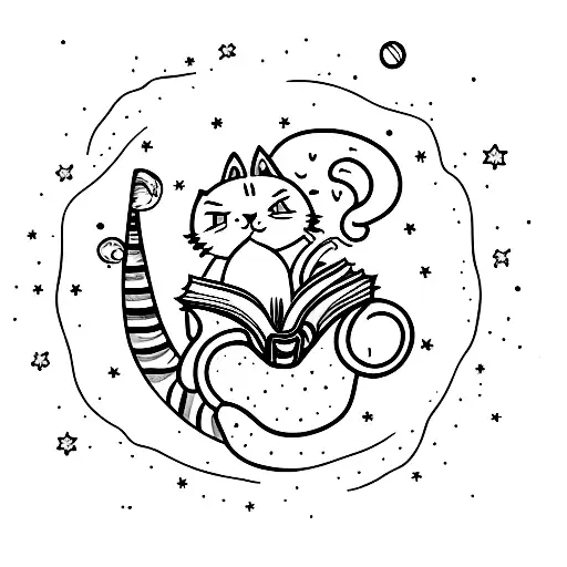 A Magical Cat Reading A Book With A Galaxy Pattern As Its Fur