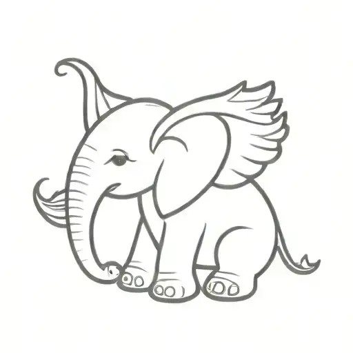 Tiny Elephant Outline With Angel Wings For Ears