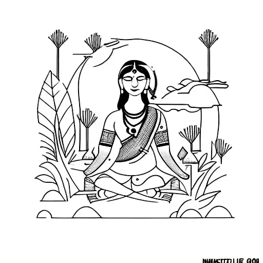 A Minimalist Tattoo Of An Indian Girl Surrounded By Nature