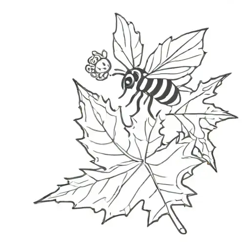 Maple Leaf With Fern Leaf And A Bee Flying