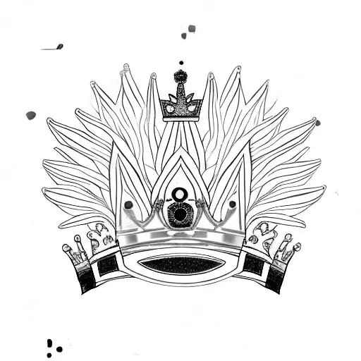 A Gold Crown With Blue And Red Gems With A Black Border With The Word Benz Written Inside