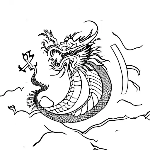 Chinese Dragon With Sacura Flowers