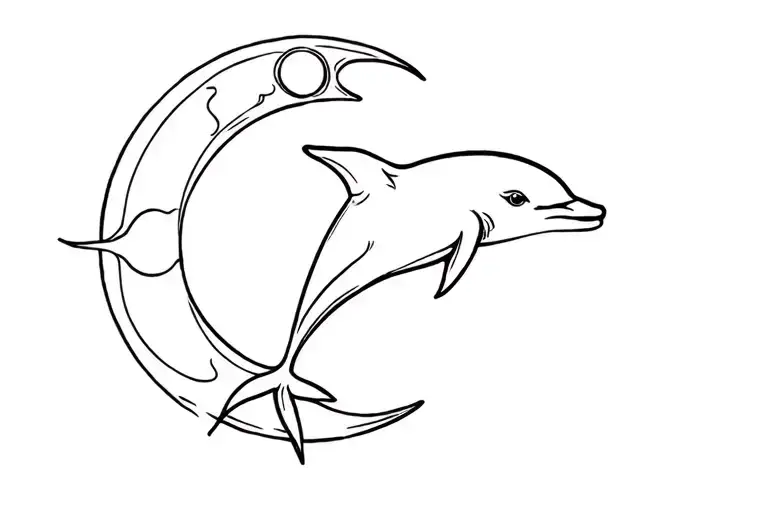 Minimalist Dolphin Sea Sun Moon