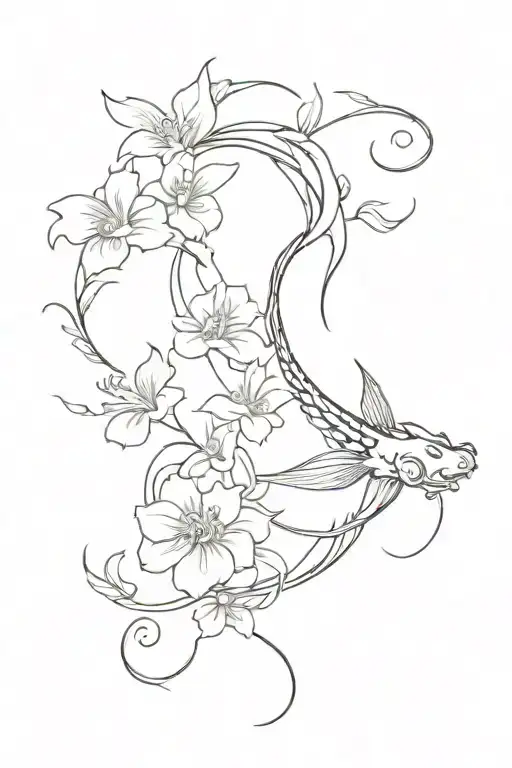 Dragon And Koi Fish Thin Moonflower Vine