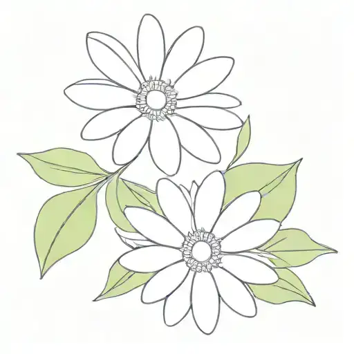 Pink Daisy Flower W Leaves