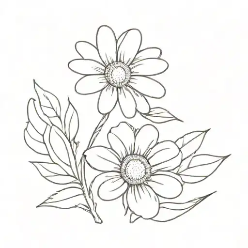 Pink Daisy Flower W Leaves