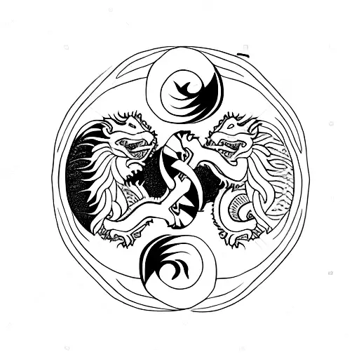 Dragon And Lion In A Yin Yang Symbol