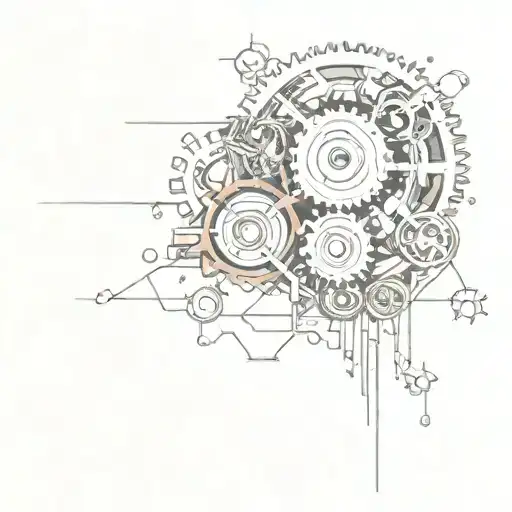 A Minimalist Representation Of A Car Engine With Gears And Pistons In A Cosmic Background