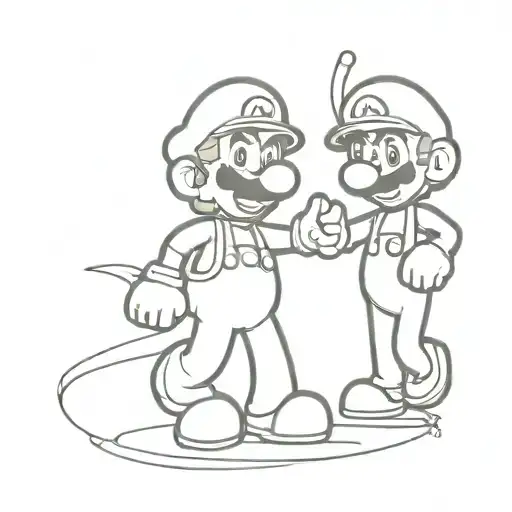 A Blackwork Tattoo Of Mario And Luigi Playing Wii Together