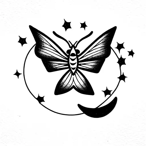 Moth With Moon And Stars