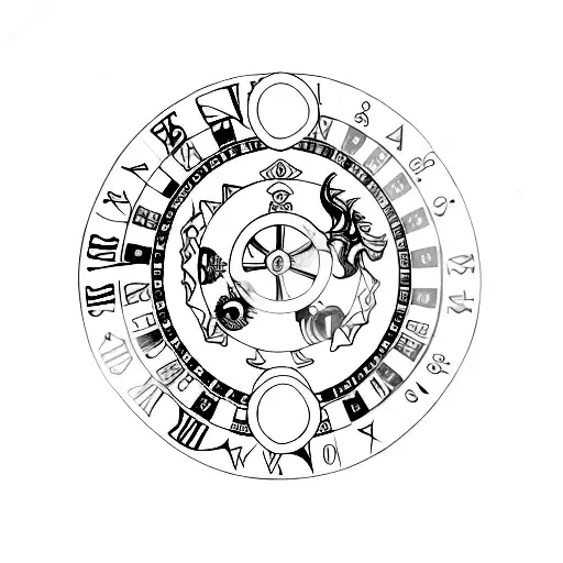 A Minimalist Tattoo Of A Dragon Breathing Fire In The Shape Of A Roulette Wheel