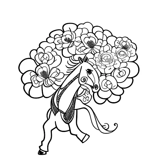 A Minimalist Tattoo Of A Horse Galloping Through A Field Of Flowers