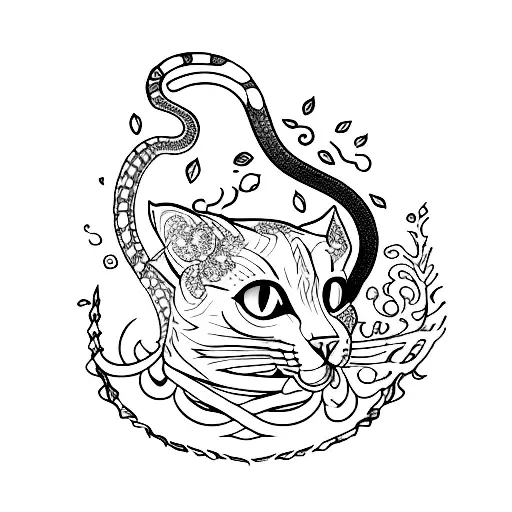 A Dotwork Tattoo Of A Cat And A Snake In A Last Of Us Inspired Setting