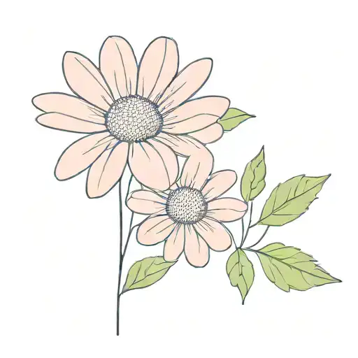 Pink Daisy Flower W Leaves