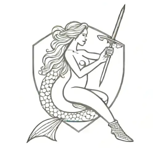 Mermaid Holding Shield And Sword