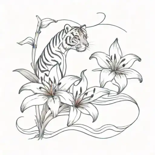 Tiger Lillies With Ocean Scene