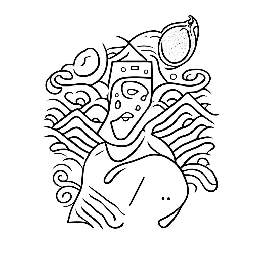 A Minimalist Tattoo Of Jack Johnson Playing His Guitar Under A Mango Tree