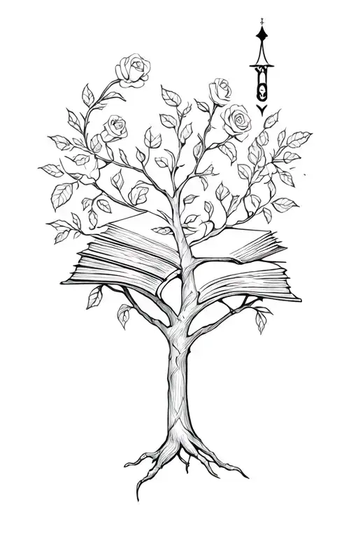 Yew Tree Intertwined And Roses And Books And Magic