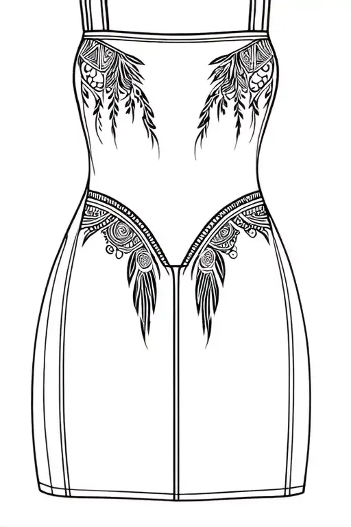 Ethnic Northern Black And White Bird Tail Patterns On Dress