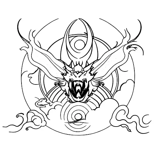 A Symbol Of The Moon With A Large Dragon Circling Around The Moon