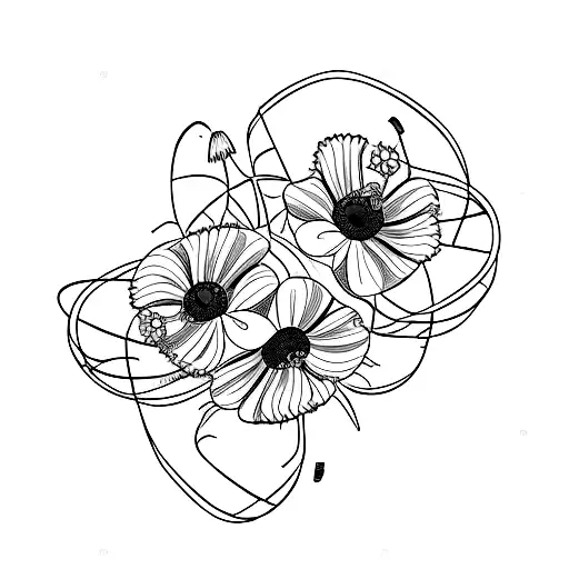Dna Strand With 2 Daisies And A Poppy