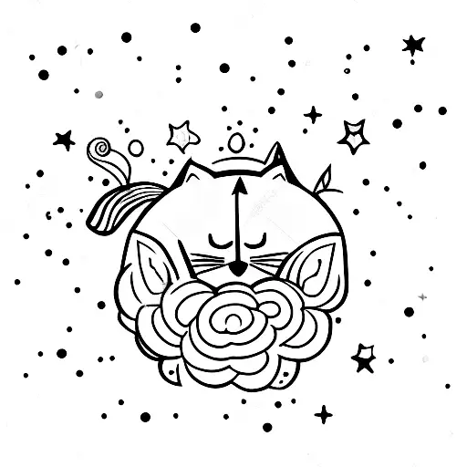 A Peaceful Sleeping Cat On A Bed Of Flowers Under A Starry Sky